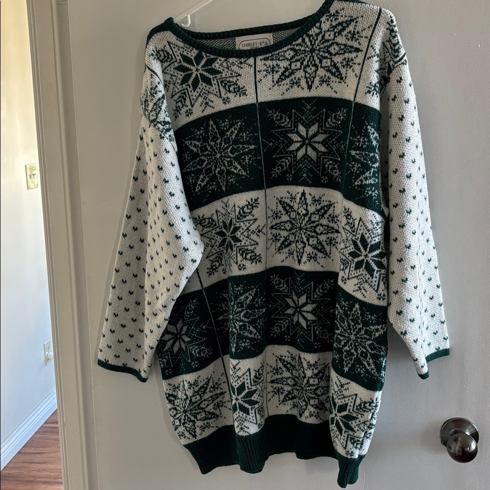 Vintage Green and White Snowflake Sweater